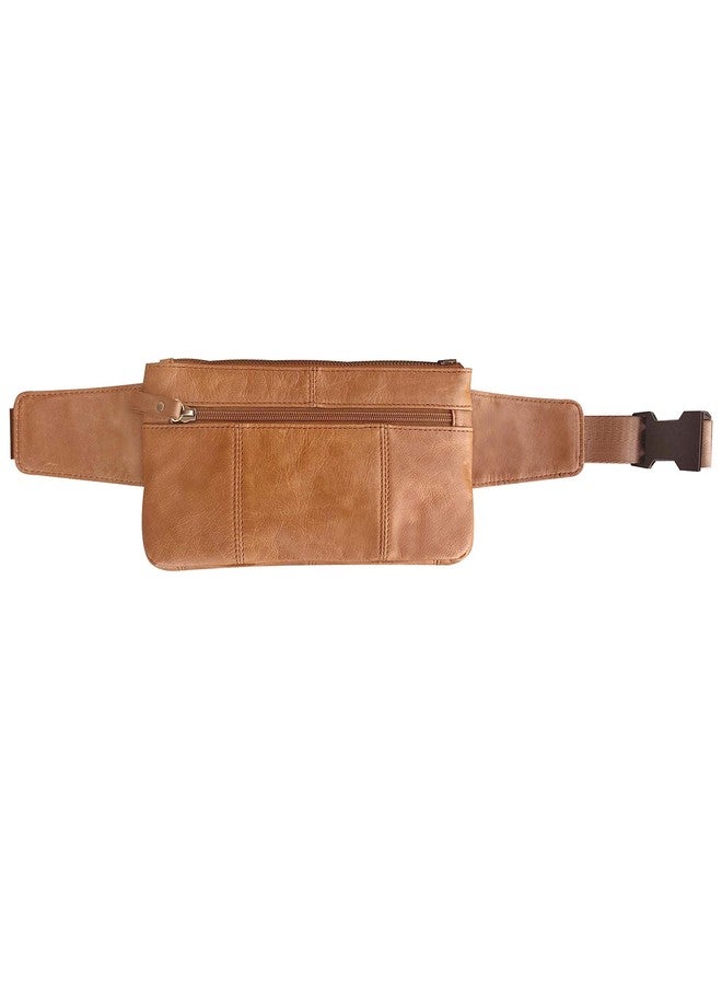 Roma Leathers Vintage Leather Fanny Pack - Premium Light Brown Cowhide Leather Waist Pack - Adjustable Waist Strap - Multi Pocket Belt Bag - Designed in USA - Image 2